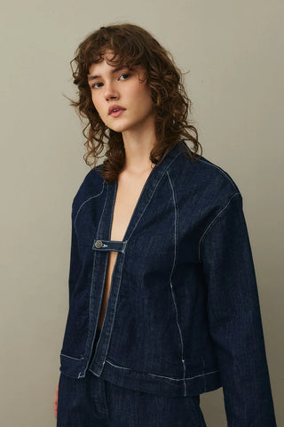 Denim Kimono Ceket Koyu Mavi