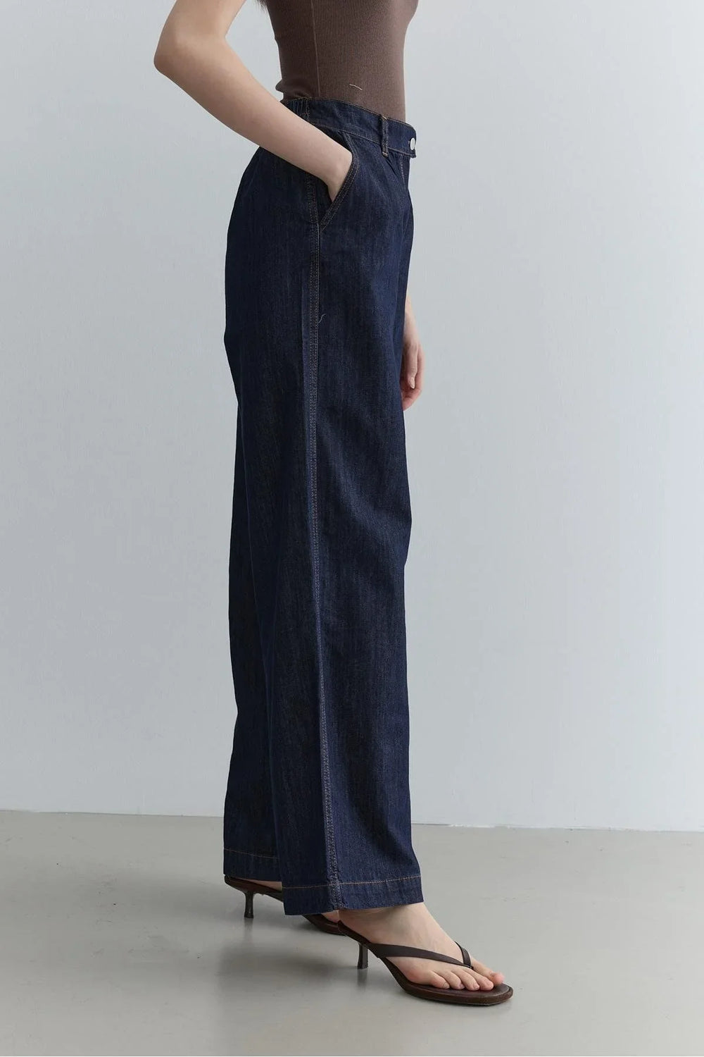 Denim Palazzo Trousers Navy Blue