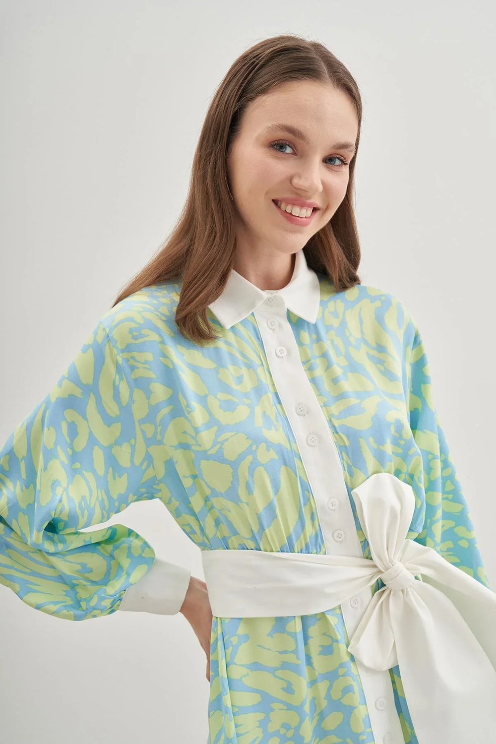 Patterned Shirt Dress Green