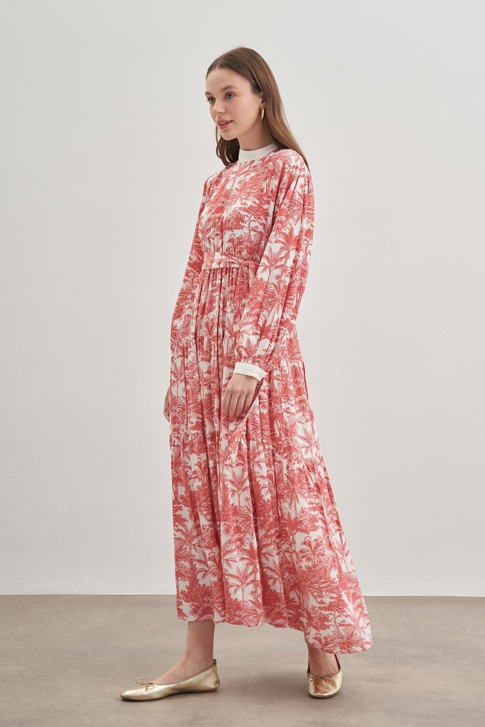Patterned Cotton Dress Burgundy