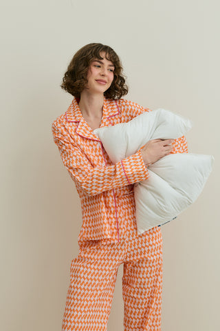 Desenli Pamuk Pijama Takımı Turuncu