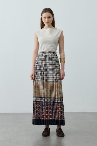 Desenli Pilise Etek Siyah