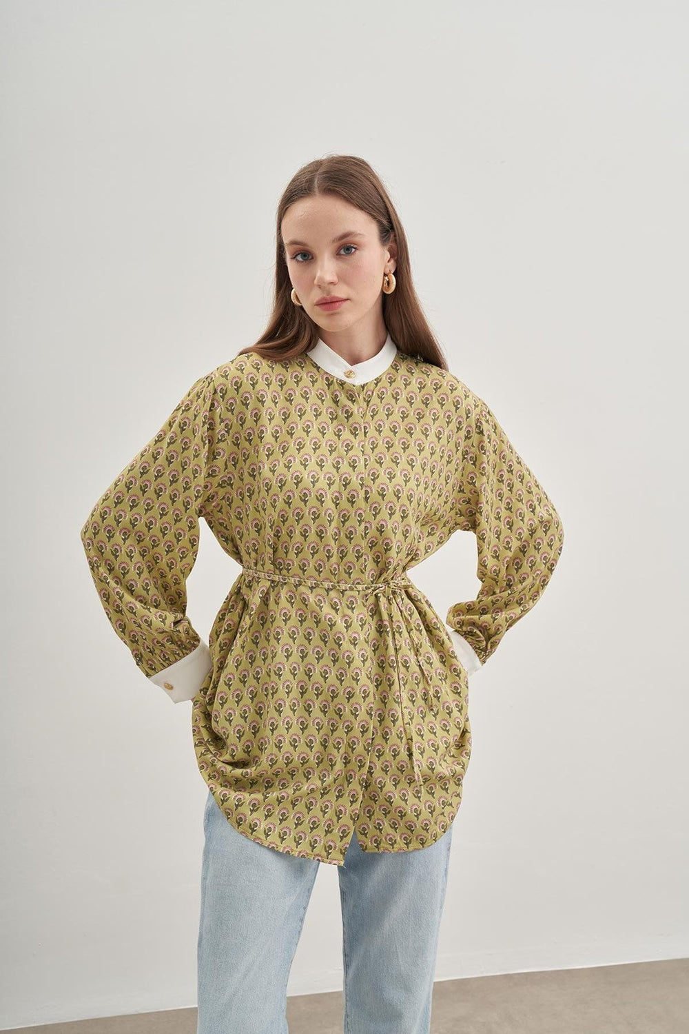 Patterned Viscone Shirt Light Green