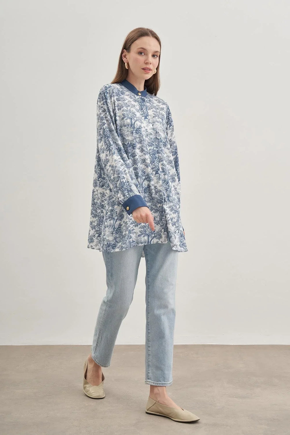 Patterned Viscone Shirt Blue