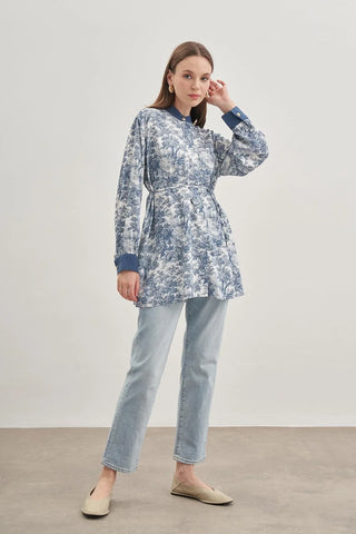 Desenli Viscone Gömlek Mavi - Fahhar Design