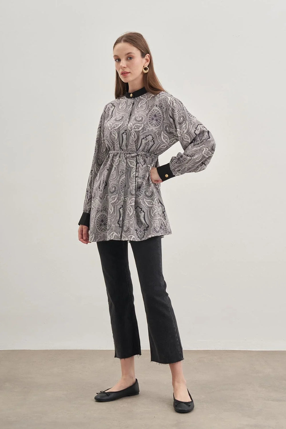 Patterned Viscone Shirt Black