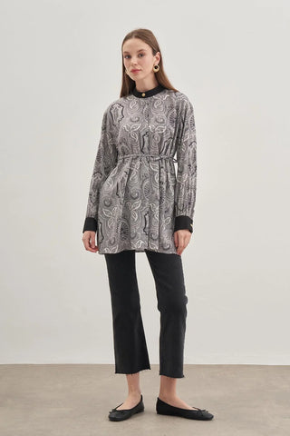 Desenli Viscone Gömlek Siyah - Fahhar Design