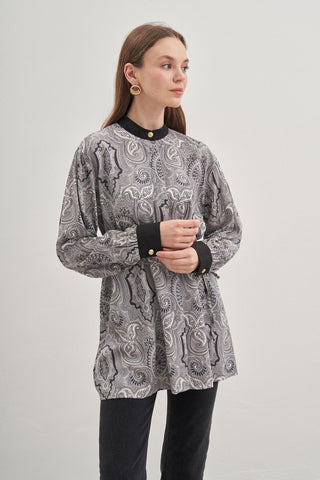 Desenli Viscone Gömlek Siyah - Fahhar Design