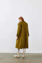 Deve Tüyü Kaşe Kadın Kaban Yağ Yeşili Yağ Yeşili