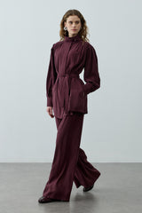 Dik Yaka Büzgülü Takım Mürdüm