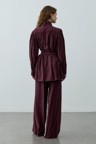 Dik Yaka Büzgülü Takım Mürdüm