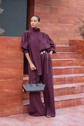 Dik Yaka Büzgülü Takım Mürdüm