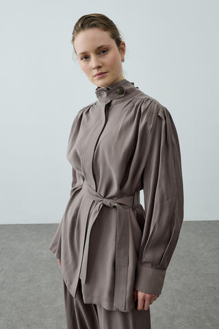 Dik Yaka Büzgülü Takım Vizon