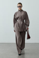 Dik Yaka Büzgülü Takım Vizon