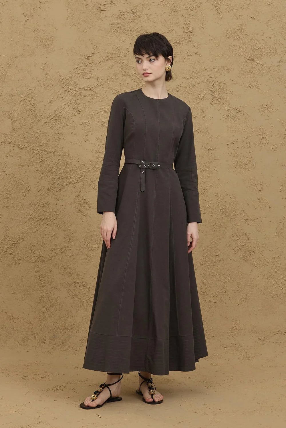 Dress with Stitching Details, Anthracite