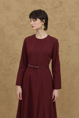 Dikiş Detaylı Elbise Bordo