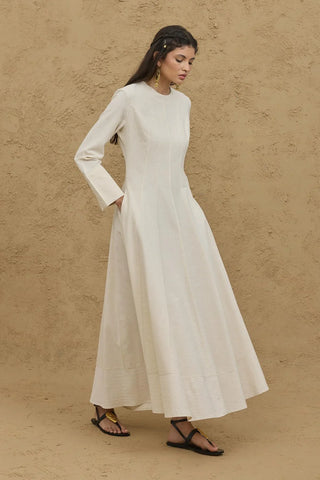 Natural Dress with Stitching Details