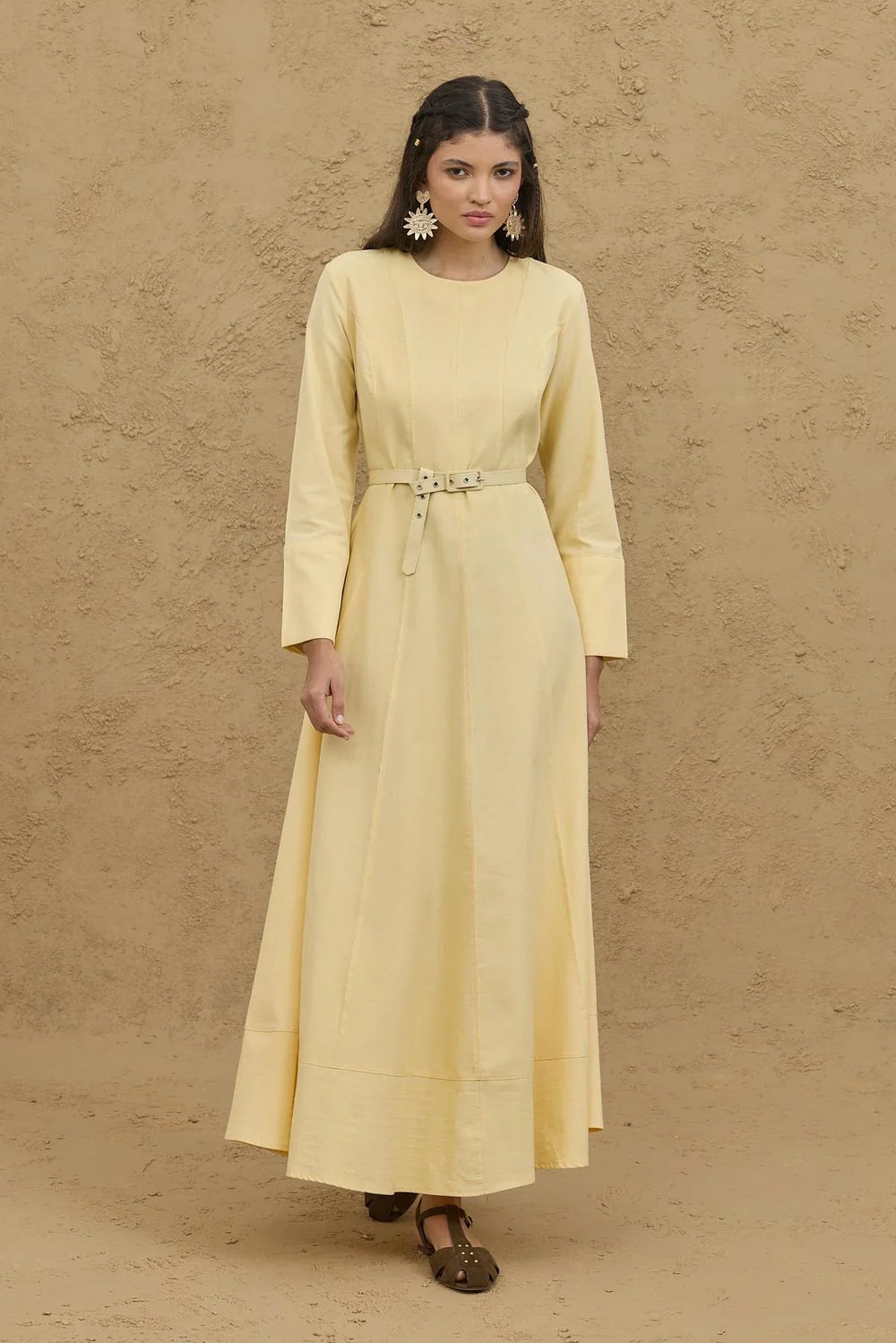 Yellow Dress with Stitching Details