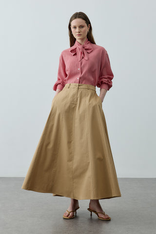 Dikiş Detaylı Gabardin Etek Camel