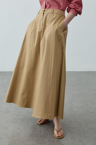 Dikiş Detaylı Gabardin Etek Camel