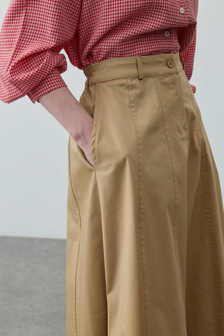 Dikiş Detaylı Gabardin Etek Camel