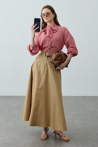 Dikiş Detaylı Gabardin Etek Camel