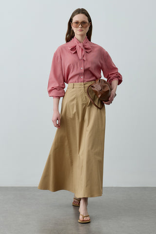 Dikiş Detaylı Gabardin Etek Camel