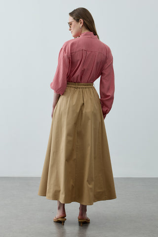 Dikiş Detaylı Gabardin Etek Camel