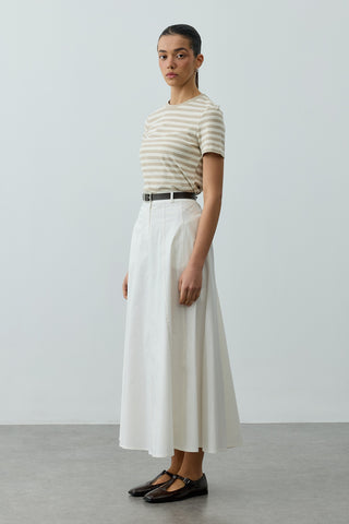 Dikiş Detaylı Gabardin Etek Ekru