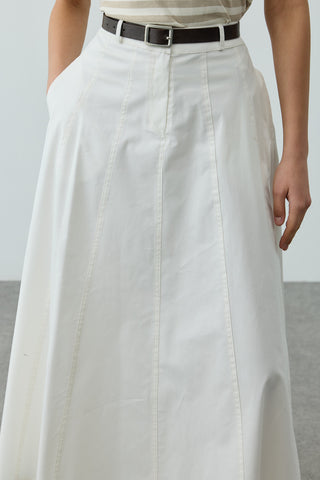 Dikiş Detaylı Gabardin Etek Ekru