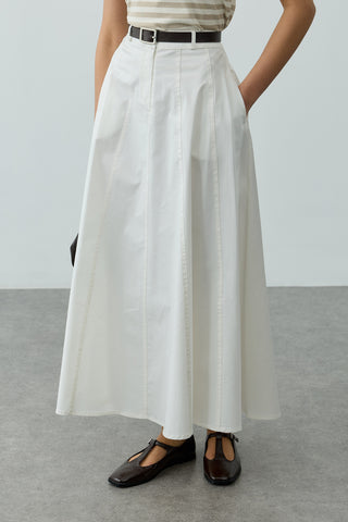 Dikiş Detaylı Gabardin Etek Ekru