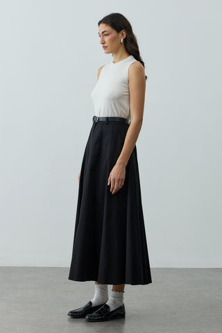 Dikiş Detaylı Gabardin Etek Siyah