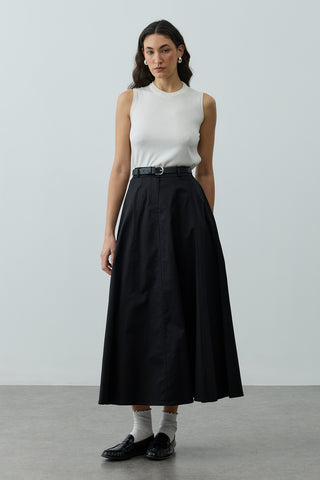 Dikiş Detaylı Gabardin Etek Siyah