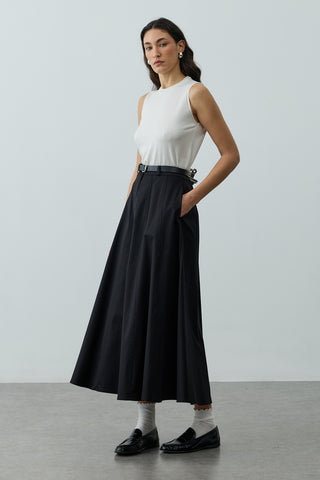 Dikiş Detaylı Gabardin Etek Siyah