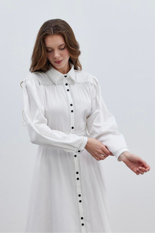 Dikişli Elbise Ekru - Fahhar Design