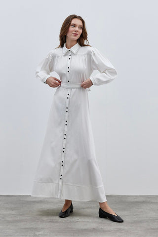 Dikişli Elbise Ekru - Fahhar Design