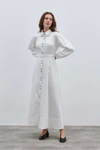 Dikişli Elbise Ekru - Fahhar Design