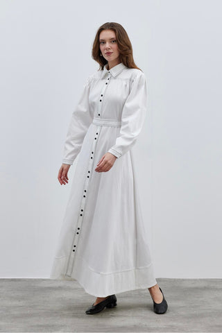 Dikişli Elbise Ekru - Fahhar Design