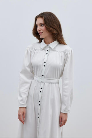 Dikişli Elbise Ekru - Fahhar Design