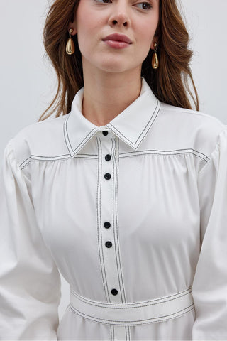 Dikişli Elbise Ekru - Fahhar Design