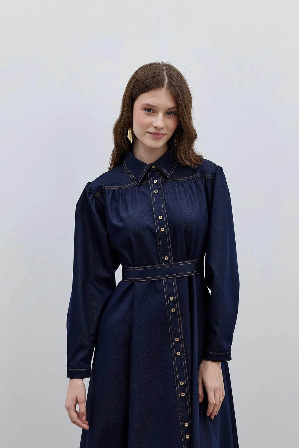 Stitched Dress Denim Blue