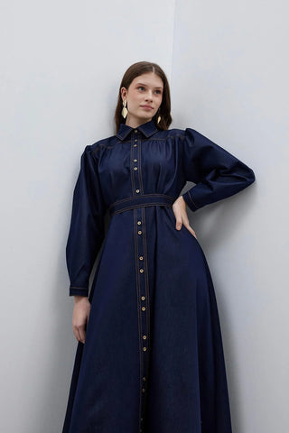 Dikişli Elbise Kot Mavi - Fahhar Design