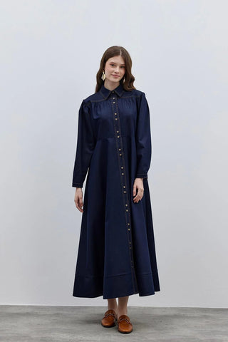 Dikişli Elbise Kot Mavi - Fahhar Design