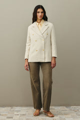 Dokulu Kruvaze Blazer Ceket Ekru