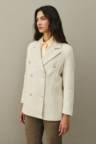 Dokulu Kruvaze Blazer Ceket Ekru