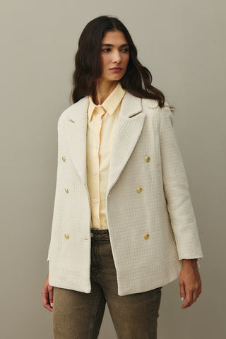 Dokulu Kruvaze Blazer Ceket Ekru