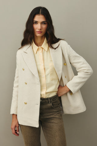 Dokulu Kruvaze Blazer Ceket Ekru