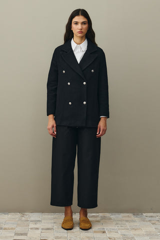 Textured Double Breasted Blazer Jacket Black