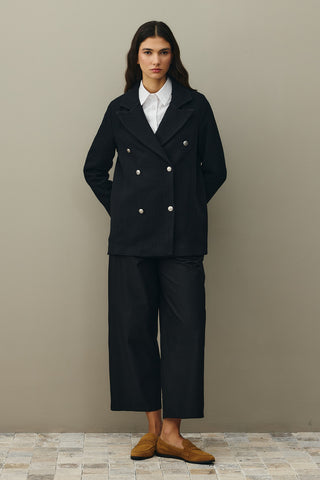 Textured Double Breasted Blazer Jacket Black