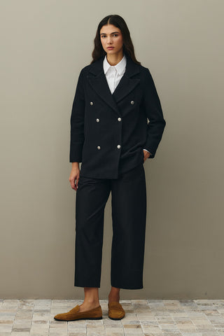 Textured Double Breasted Blazer Jacket Black